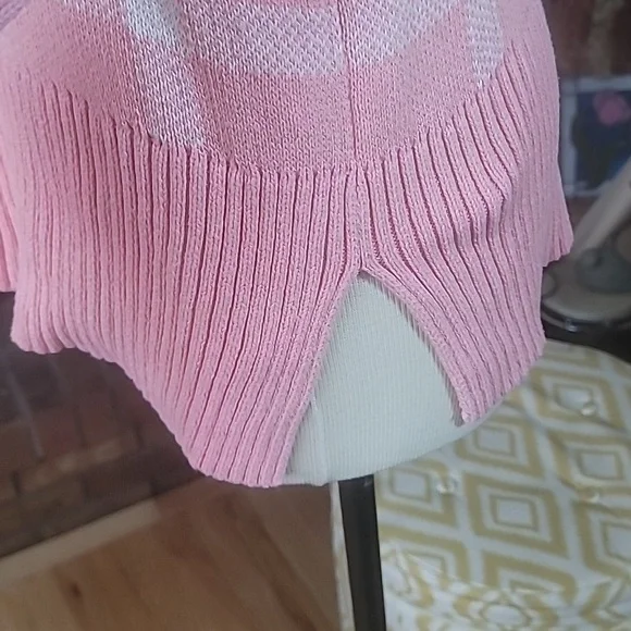 Pink and white mock neck sweater ribbed flare sleeves no tags see measurements - Picture 5 of 14